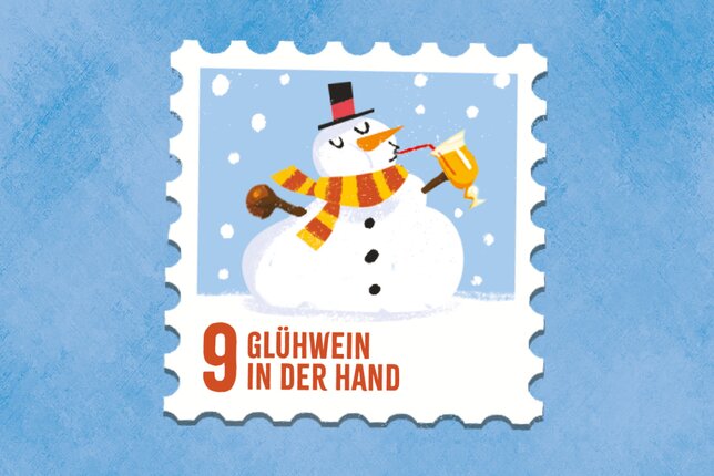 SONNENTOR Gewürzadventkalender - Türchen 9: Eine Illustration von einem Schneemann der einen Glühwein in der Hand hält! | © SONNENTOR