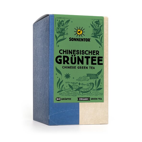 SONNENTOR Chinesischer Grüntee Kannenbeutel Packung mit Illustrationen